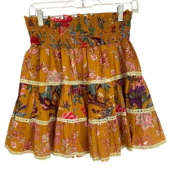 Anthropologie Let Me Be Mixed Print Mini Skirt Smocked Waist Size S NWT - Picture 5 of 10